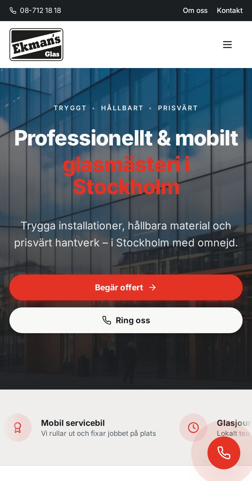 Ekman's Glas hemsida byggd av VIA Media