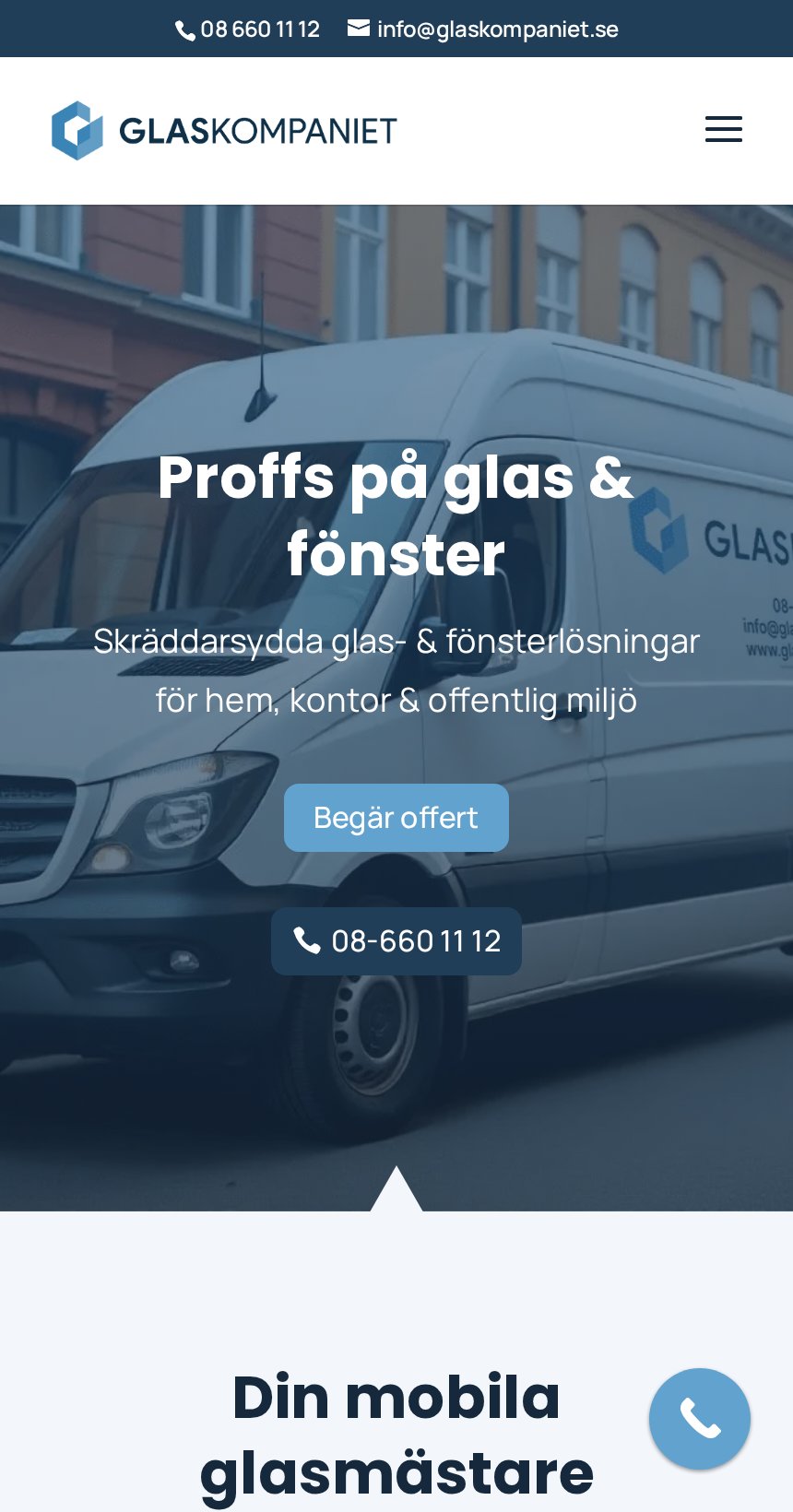 Glaskompaniet hemsida byggd av VIA Media