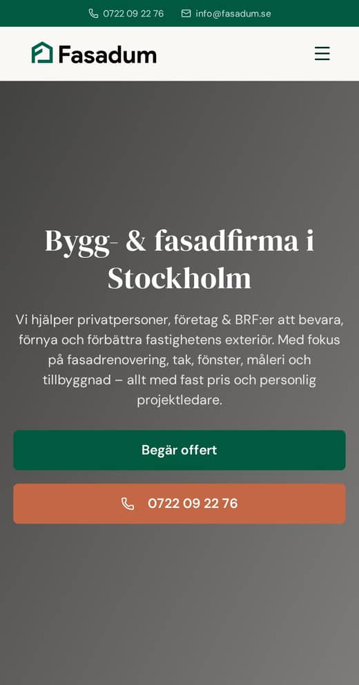 Fasadum hemsida byggd av VIA Media